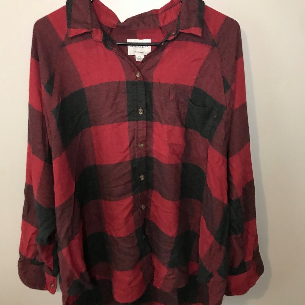 American Eagle Red Oversized Flannel